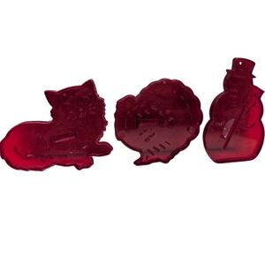 Vintage Hrm Cookie Cutters Holidays Snowman Turkey Cat USA Made Set of Three MCM